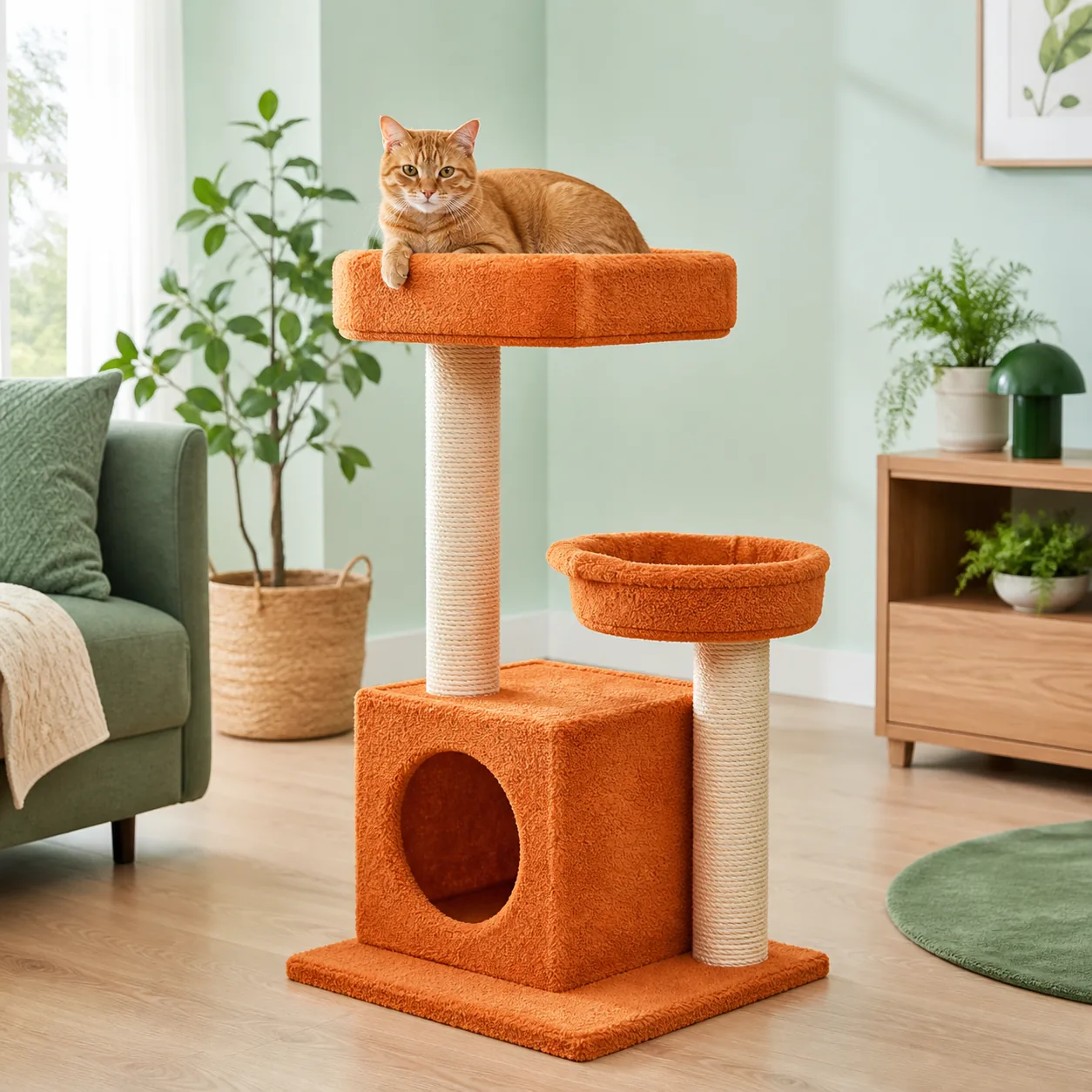 A cozy cat at home
