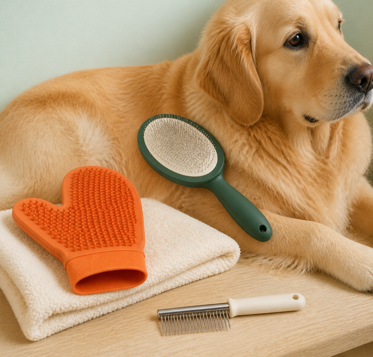 Dog enjoying a calm grooming routine