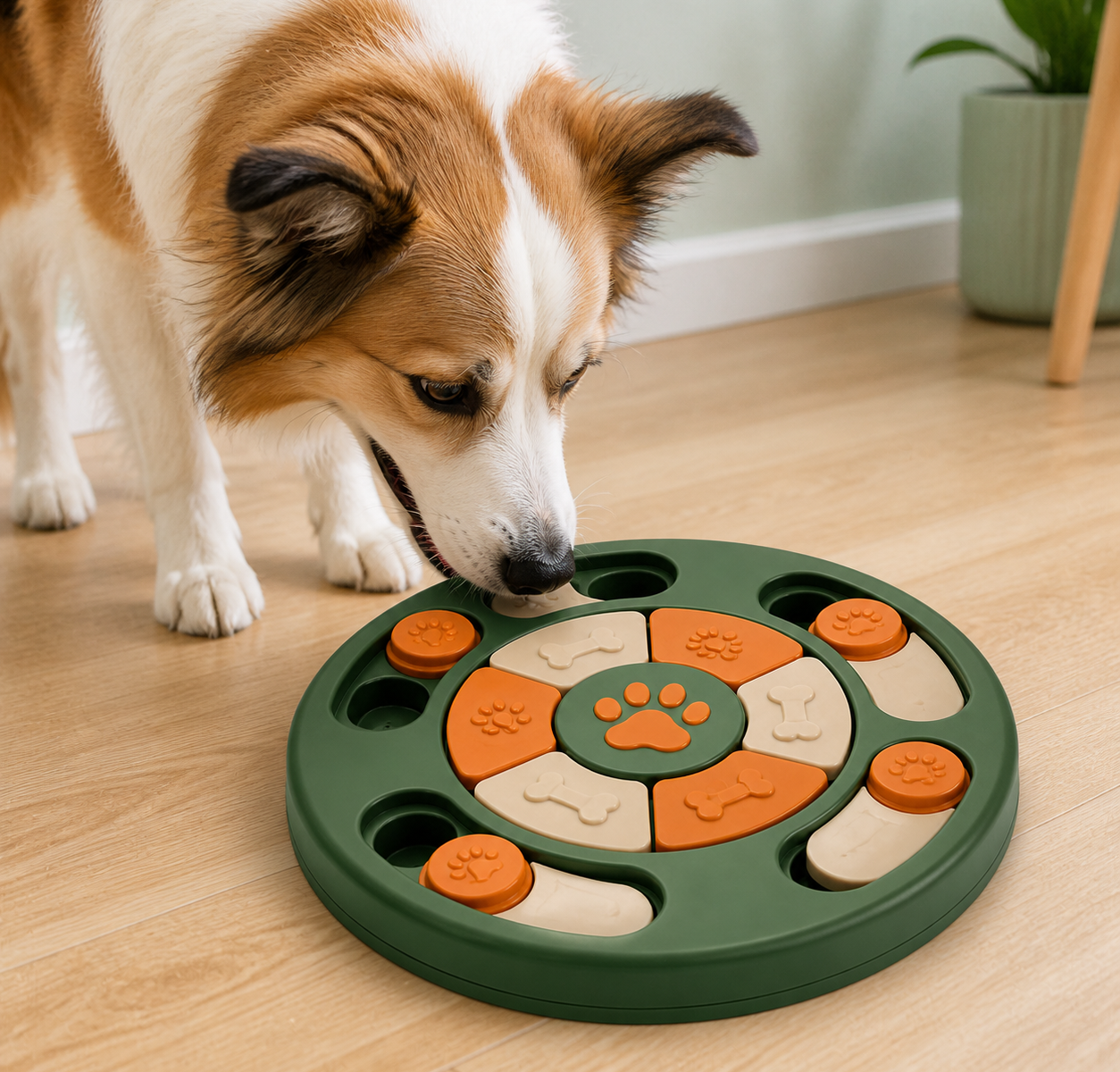 Dog playing with the Sniff and Seek Puzzle