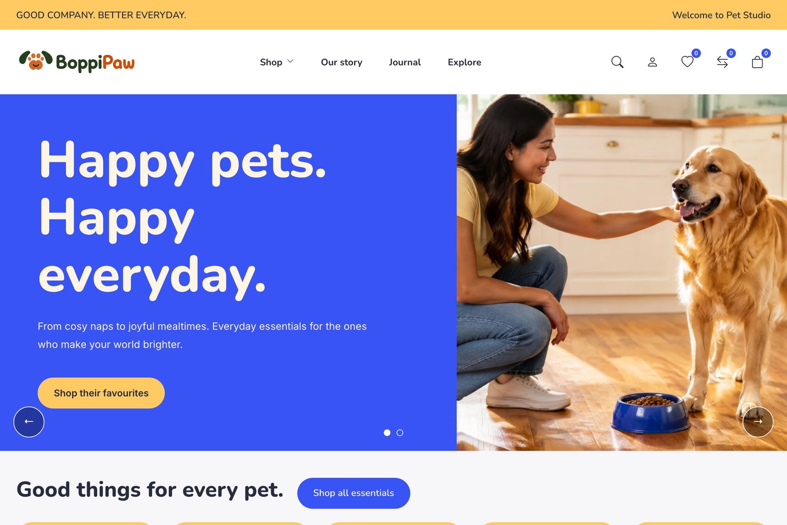 Pet Studio blue and yellow storefront